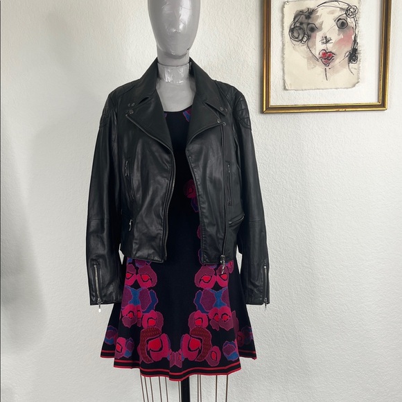 Club Monaco Quilted Leather Biker Moto Leather Jacket Zipper Cuffs Cinch Waist - Picture 1 of 11